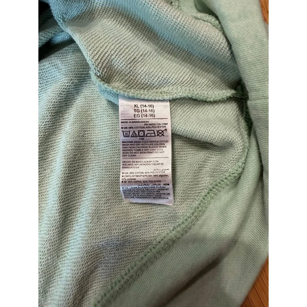 Old Navy Cali Short Sleeve Hoodie Girls XL 14-16 Green Sun Graphic French Terry